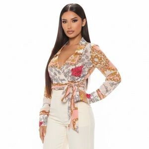 Penelope Project Baroque Chain & Rose Wrap Top - Size Large